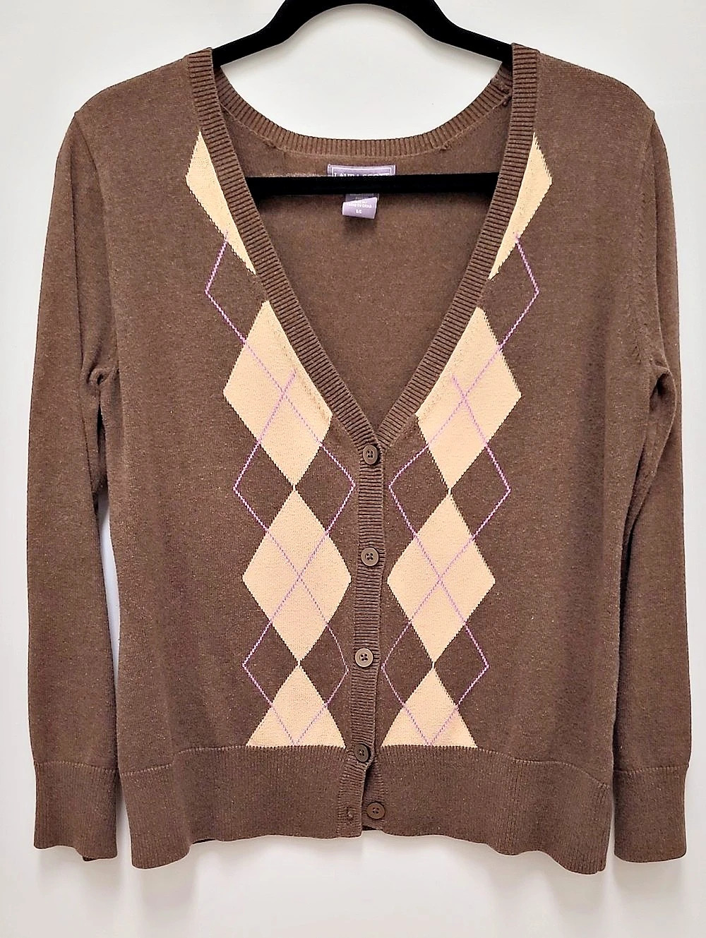 Laura Scott Argyle Cardigan Brown & Beige Size Small